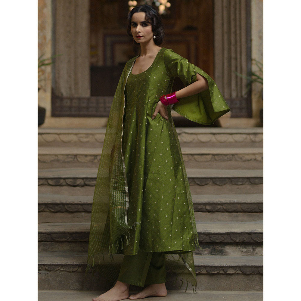 Baaro Masi Forest Green Brocade Anarkali with Organza Dupatta (Set of 3)