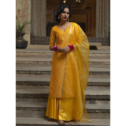Baaro Masi Yellow Brocade Palazzo Suit with Organza Dupatta (Set of 3)