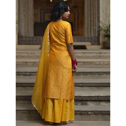 Baaro Masi Yellow Brocade Palazzo Suit with Organza Dupatta (Set of 3)