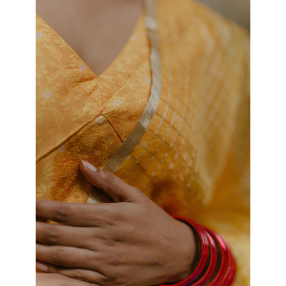 Baaro Masi Yellow Brocade Palazzo Suit with Organza Dupatta (Set of 3)