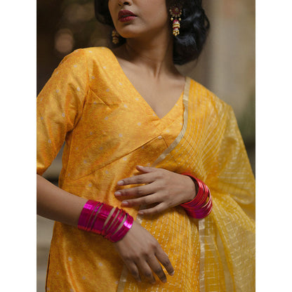 Baaro Masi Yellow Brocade Palazzo Suit with Organza Dupatta (Set of 3)