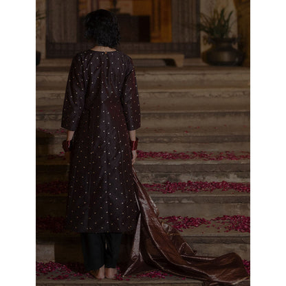 Baaro Masi Brown Brocade Kurta with Salwar & Organza Dupatta (Set of 3)