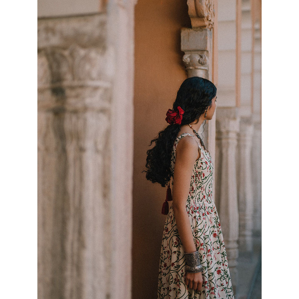 Baaro Masi Pink & Cream Muslin Printed Anarkali Suit with Chanderi Dupatta (Set of 3)