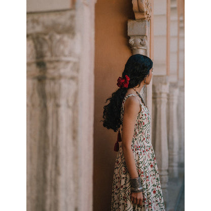 Baaro Masi Pink & Cream Muslin Printed Anarkali Suit with Chanderi Dupatta (Set of 3)