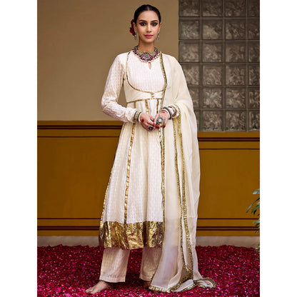 Baaro Masi Ivory and Bronze Mumtaz Anarkali Kurta with Pant and Dupatta (Set of 3)