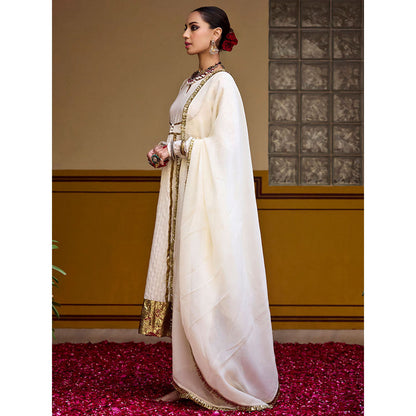 Baaro Masi Ivory and Bronze Mumtaz Anarkali Kurta with Pant and Dupatta (Set of 3)