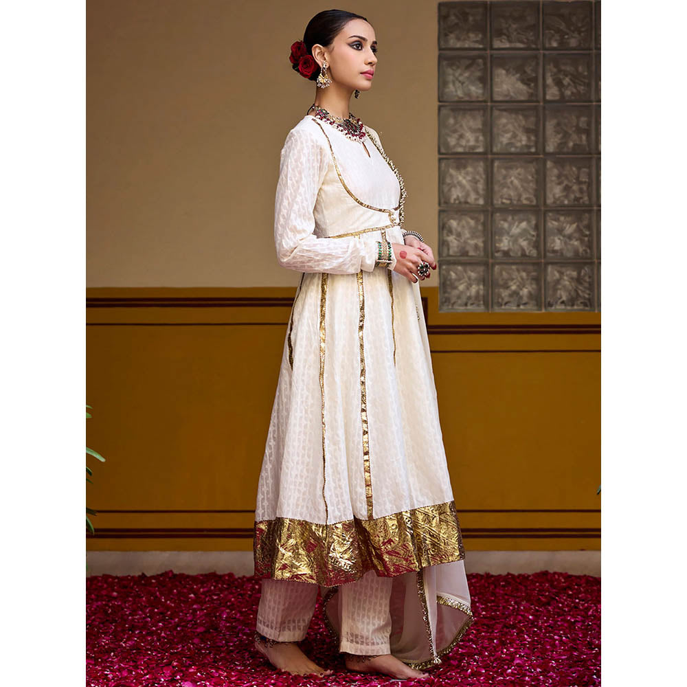 Baaro Masi Ivory and Bronze Mumtaz Anarkali Kurta with Pant and Dupatta (Set of 3)