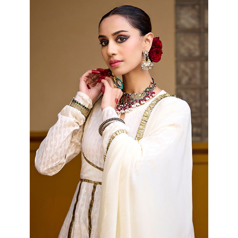 Baaro Masi Ivory and Bronze Mumtaz Anarkali Kurta with Pant and Dupatta (Set of 3)