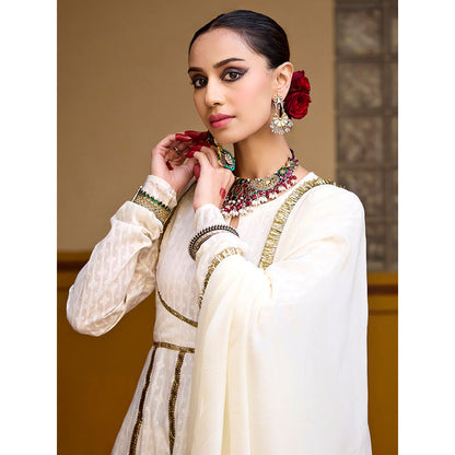 Baaro Masi Ivory and Bronze Mumtaz Anarkali Kurta with Pant and Dupatta (Set of 3)