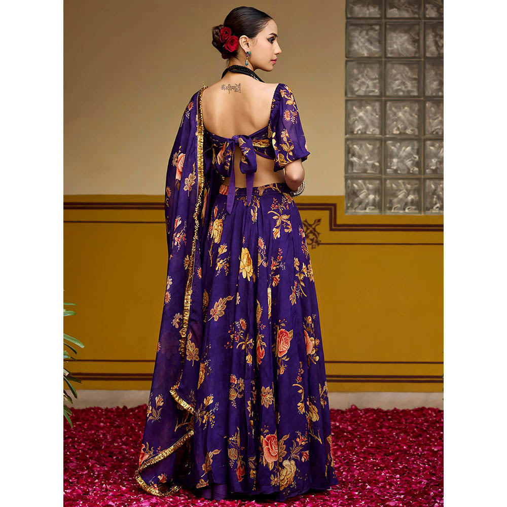 Baaro Masi Purple Floral Lehenga with Blouse and Dupatta (Set of 3)