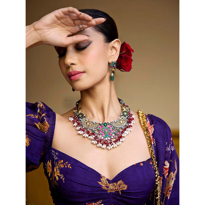 Baaro Masi Purple Floral Lehenga with Blouse and Dupatta (Set of 3)