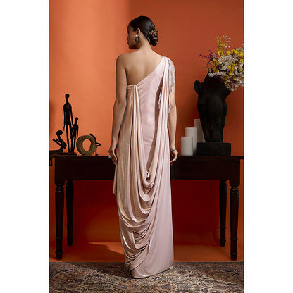 BABITA M Pink One-Shoulder Drape Gown