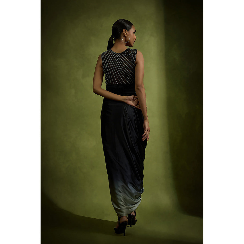 BABITA M Black Ombre Pleated Drape Gown