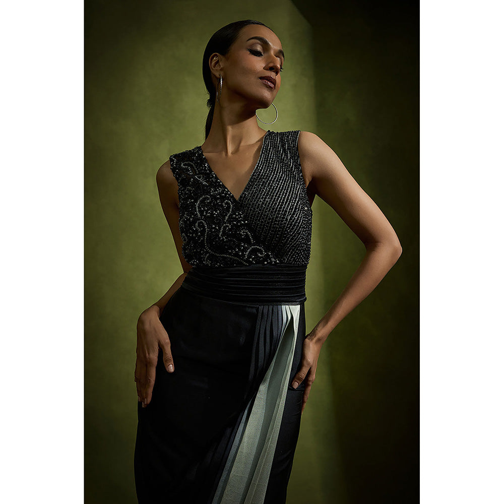 BABITA M Black Ombre Pleated Drape Gown