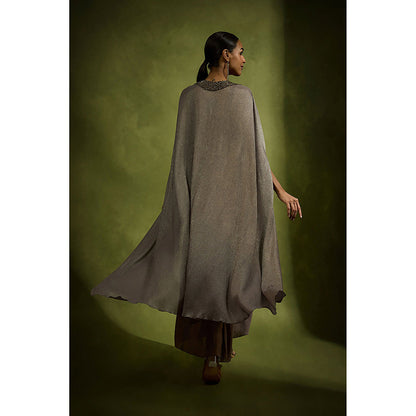 BABITA M Grey Sculpted Knot Dress With An Embossed Cape (Set of 2)
