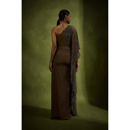 BABITA M Brown One Shoulder Gown