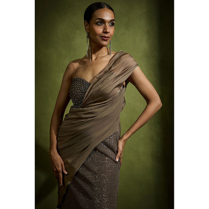 BABITA M Brown Draped Corset Gown