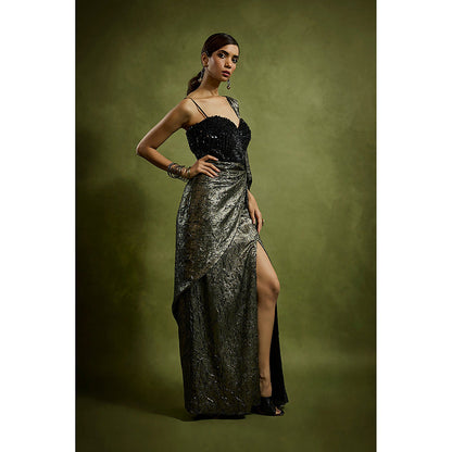 BABITA M Black Textured Foil Drape Gown