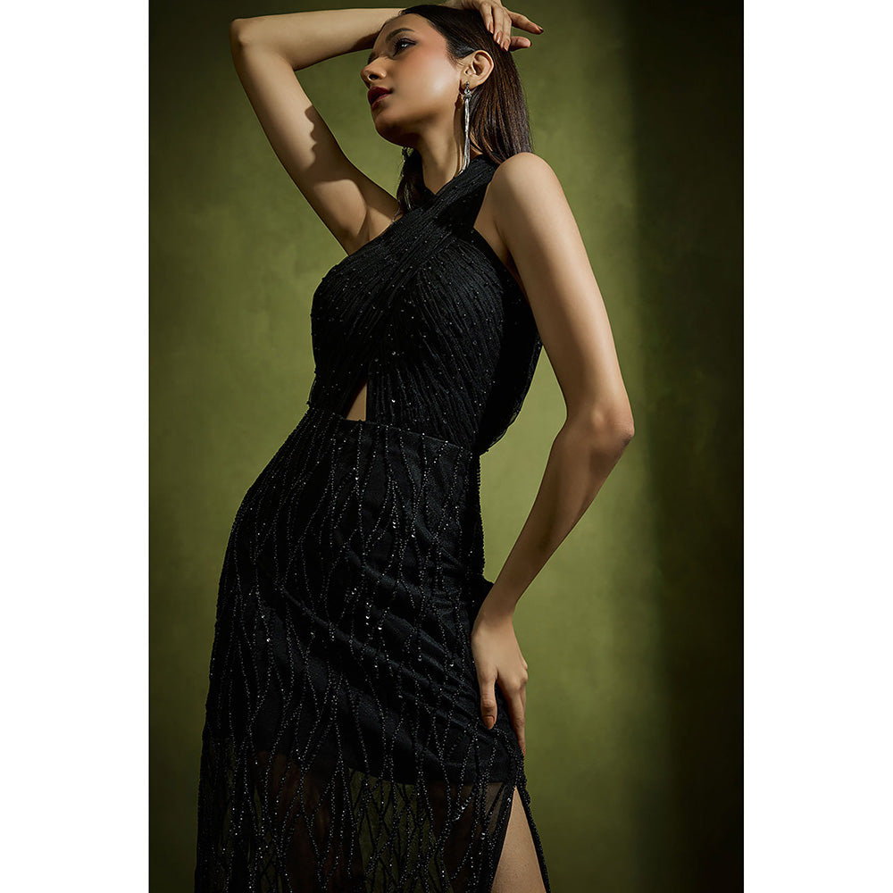 BABITA M Black Halter Short Dress