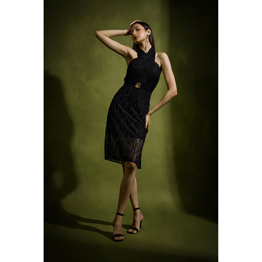 BABITA M Black Halter Short Dress