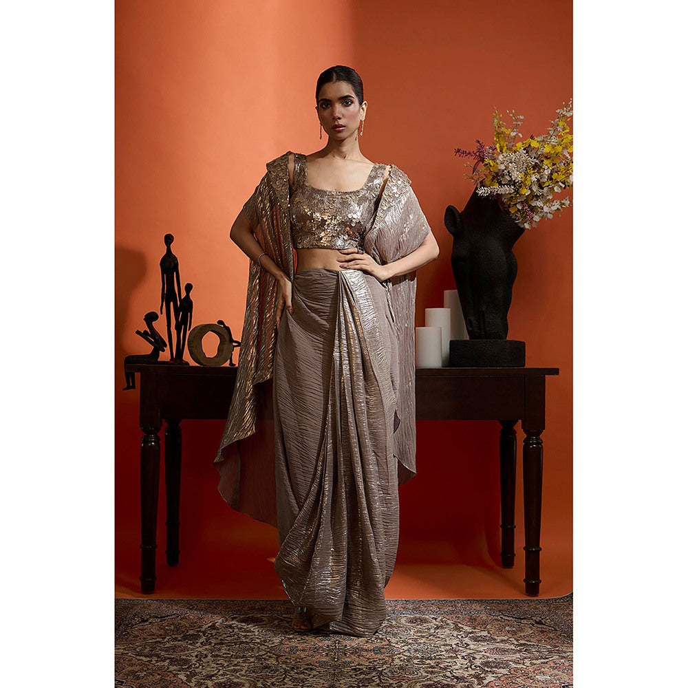 BABITA M Mauve Draped Skirt With Bralette And Cape (Set of 3)