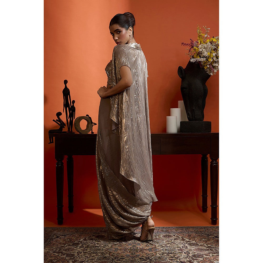 BABITA M Mauve Draped Skirt With Bralette And Cape (Set of 3)