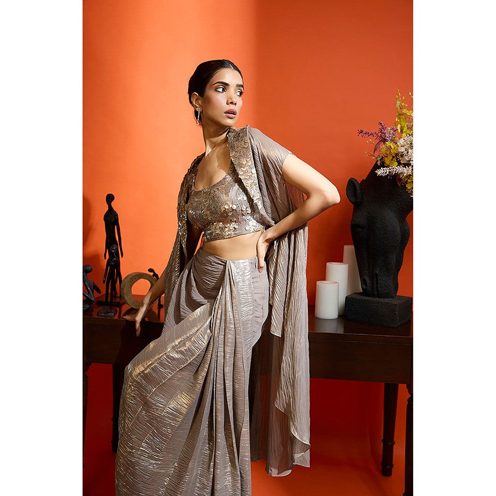 BABITA M Mauve Draped Skirt With Bralette And Cape (Set of 3)