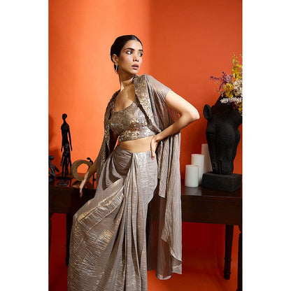 BABITA M Mauve Draped Skirt With Bralette And Cape (Set of 3)