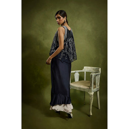 BABITA M Blue Drape Skirt With Cape And Barlette (Set of 3)