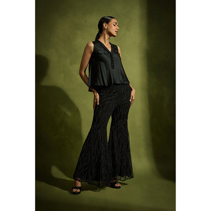 BABITA M Black Noir Short Top With Pearl Embellished Pants (Set of 2)