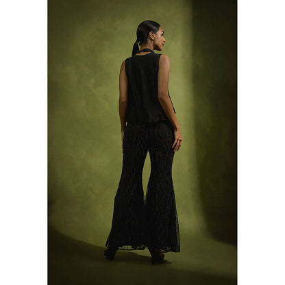 BABITA M Black Noir Short Top With Pearl Embellished Pants (Set of 2)