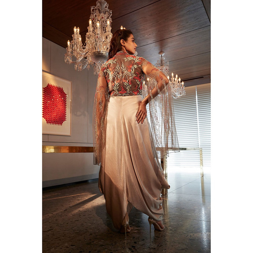 BABITA M Beige Silk Cowl Dress With Jacket (Set of 2)