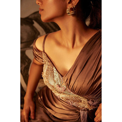 BABITA M Brown Espresso Drape Gown