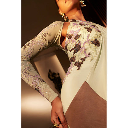 BABITA M Green Halter Neck Drape Dress With Jacket (Set of 2)