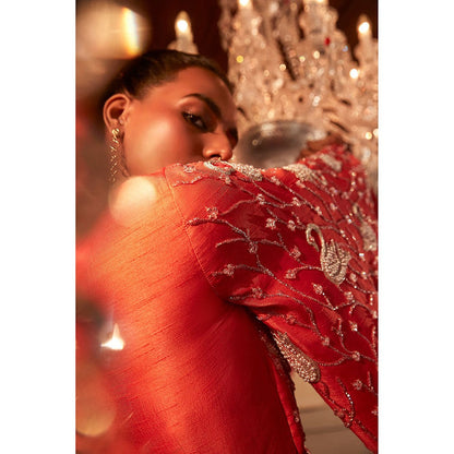 BABITA M Coral Embroidered Jacket With Drape Attached Pant And Belt (Set of 3)