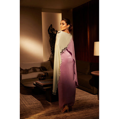 BABITA M Green Lavender Colour Block Cape With Dress (Set of 2)