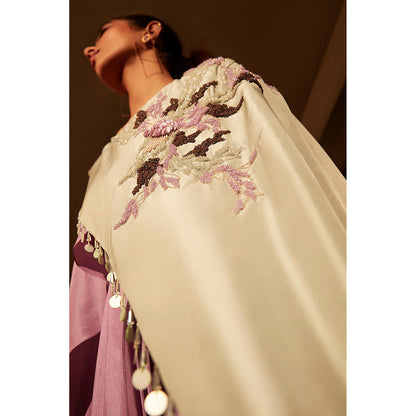 BABITA M Green Lavender Colour Block Cape With Dress (Set of 2)