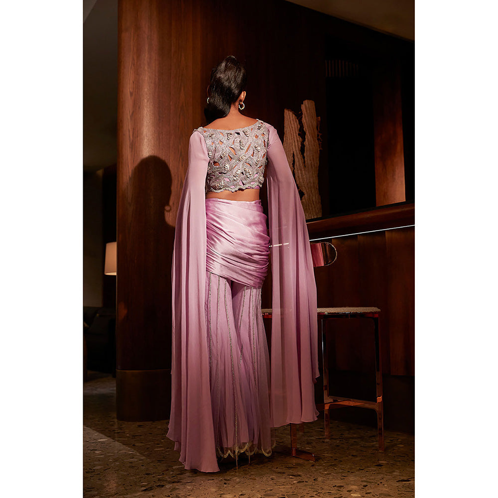 BABITA M Lavender Lilac Mist Bustier With Cape And Pant (Set of 3)