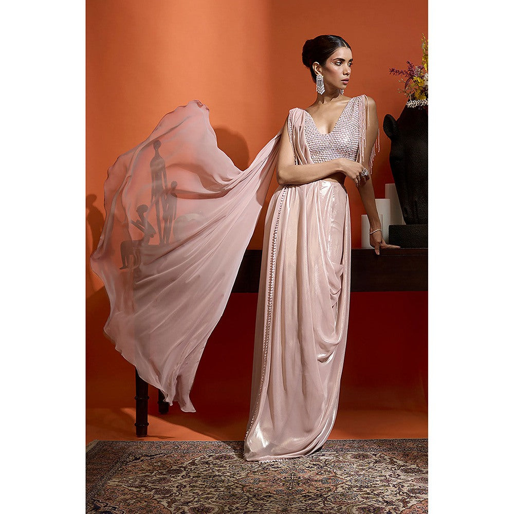 BABITA M Pink Blush Pre-draped Saree with Stitched Blouse