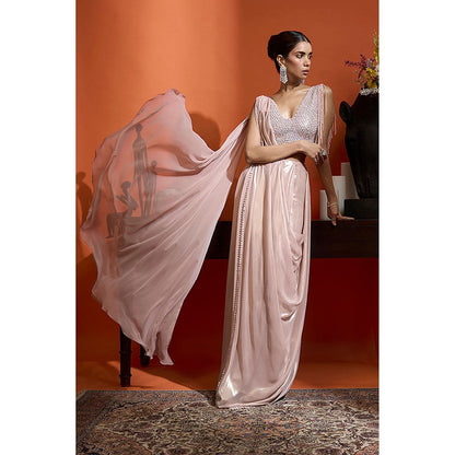 BABITA M Pink Blush Pre-draped Saree with Stitched Blouse