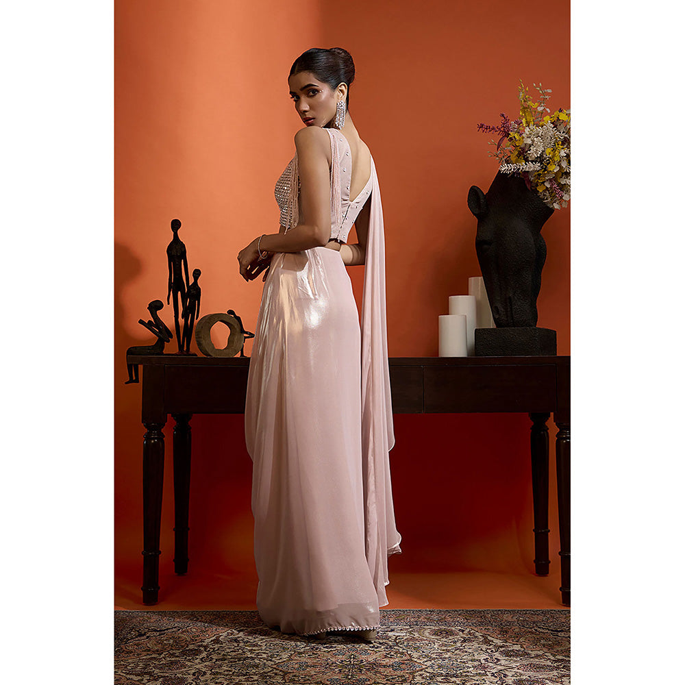 BABITA M Pink Blush Pre-draped Saree with Stitched Blouse