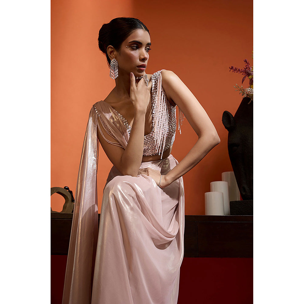 BABITA M Pink Blush Pre-draped Saree with Stitched Blouse
