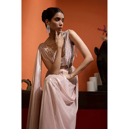 BABITA M Pink Blush Pre-draped Saree with Stitched Blouse