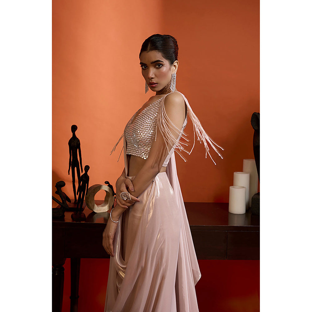 BABITA M Pink Blush Pre-draped Saree with Stitched Blouse