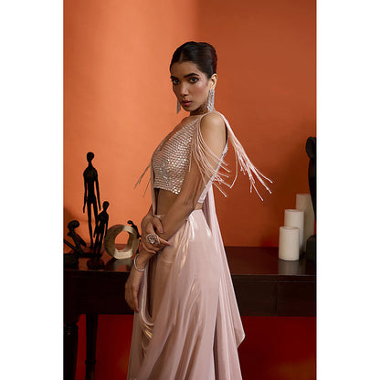 BABITA M Pink Blush Pre-draped Saree with Stitched Blouse