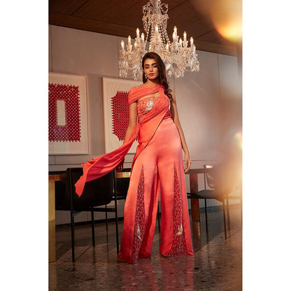 BABITA M Coral Flared Silk Jumpsuit