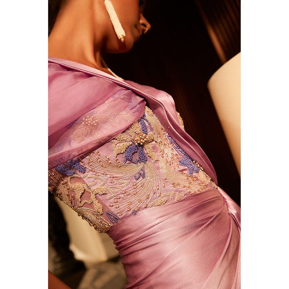 BABITA M Lavender Drape Jumpsuit with Organza Sleeves