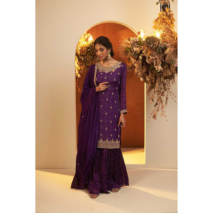 Baidehi Deep Purple Suit with Sharara and Dupatta (Set of 3)