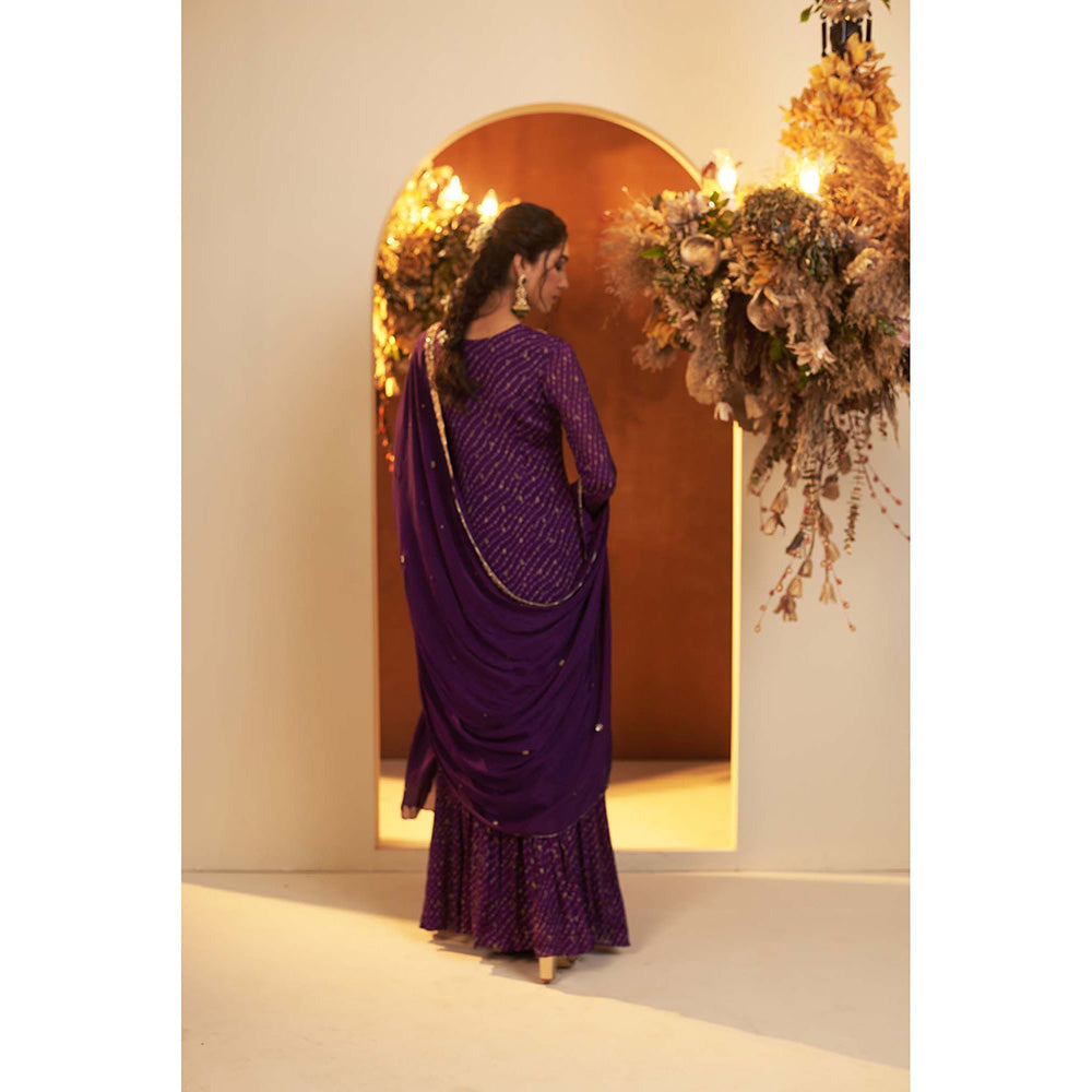 Baidehi Deep Purple Suit with Sharara and Dupatta (Set of 3)