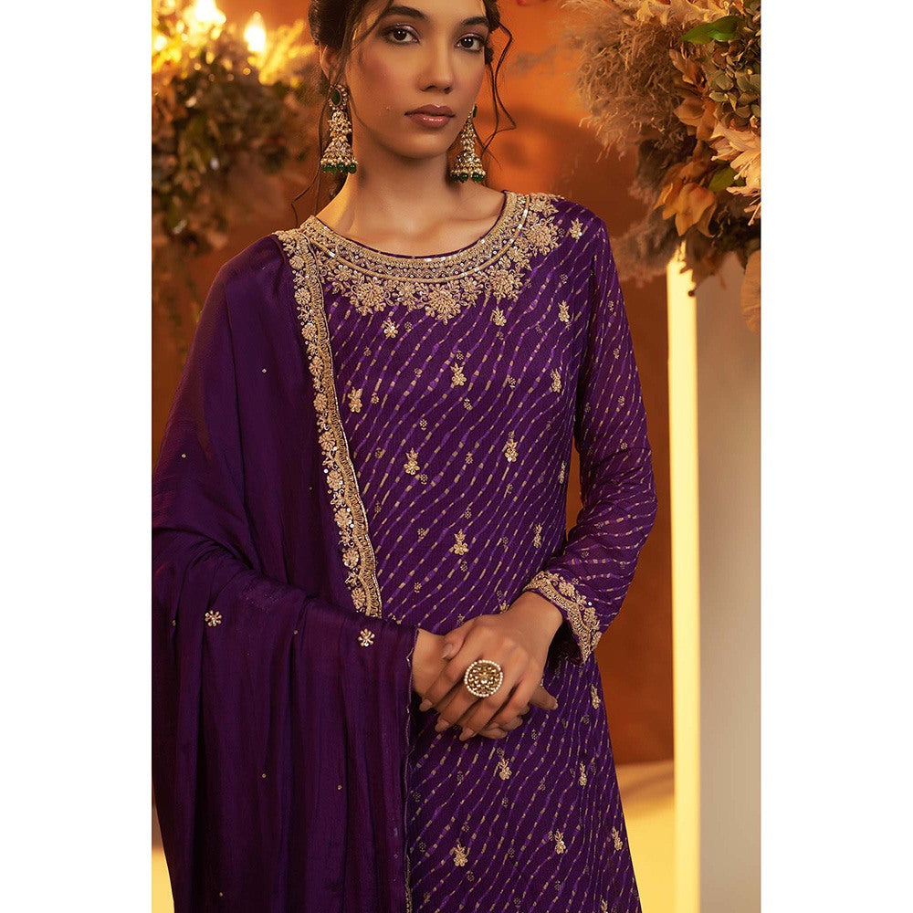 Baidehi Deep Purple Suit with Sharara and Dupatta (Set of 3)